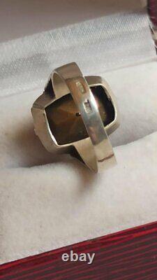 Big Antique Soviet Russian Etched Ring Sterling Silver 875 Glass Men's Size 8.5