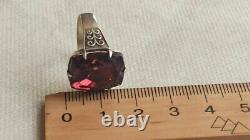 Big Antique Soviet Russian Etched Ring Sterling Silver 875 Glass Men's Size 8.5