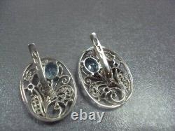 Big Antique Soviet USSR Etched Earrings Sterling Silver 925 Glass Women Jewelry