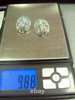 Big Antique Soviet USSR Etched Earrings Sterling Silver 925 Glass Women Jewelry