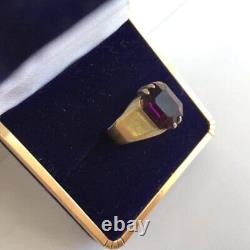 Big Antique Soviet USSR Ring Sterling Silver 875 Gold Plated Glass Men's Size 8