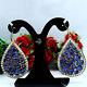 Big Natural Blue Sapphire & White Topaz Earrings 925 Sterling Silver