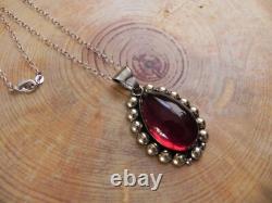 Big Red Glass & Sterling Silver Dot Design Pendant & Sterling Silver Necklace
