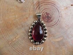 Big Red Glass & Sterling Silver Dot Design Pendant & Sterling Silver Necklace