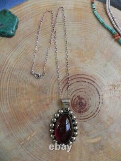 Big Red Glass & Sterling Silver Dot Design Pendant & Sterling Silver Necklace
