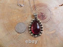 Big Red Glass & Sterling Silver Dot Design Pendant & Sterling Silver Necklace