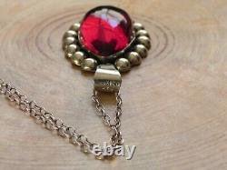 Big Red Glass & Sterling Silver Dot Design Pendant & Sterling Silver Necklace