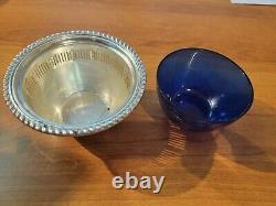 Birks Art Deco Bowl Sterling Silver Blue Glass