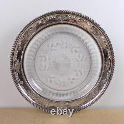 Birks Sterling Silver & Cut Glass Engraved Flowers Tray 11.5 Across VGC