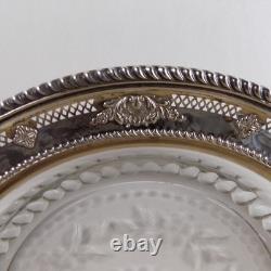 Birks Sterling Silver & Cut Glass Engraved Flowers Tray 11.5 Across VGC