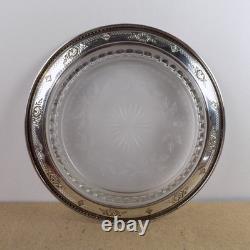 Birks Sterling Silver & Cut Glass Engraved Flowers Tray 11.5 Across VGC