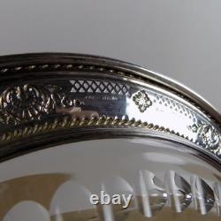 Birks Sterling Silver & Cut Glass Engraved Flowers Tray 11.5 Across VGC