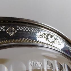Birks Sterling Silver & Cut Glass Engraved Flowers Tray 11.5 Across VGC