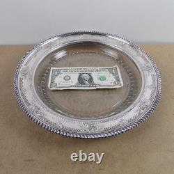 Birks Sterling Silver & Cut Glass Engraved Flowers Tray 11.5 Across VGC