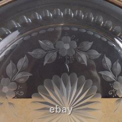 Birks Sterling Silver & Cut Glass Engraved Flowers Tray 11.5 Across VGC