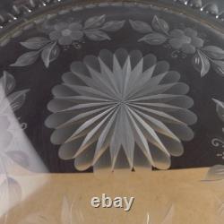 Birks Sterling Silver & Cut Glass Engraved Flowers Tray 11.5 Across VGC