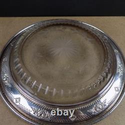 Birks Sterling Silver & Cut Glass Engraved Flowers Tray 11.5 Across VGC