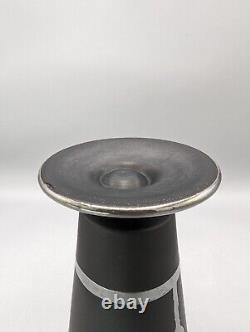 Black Satin Glass Sterling Silver Overlay Vase Tiffin Company Flowers 6-5/8