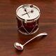 Blackinton Sterling Silver Cranberry Glass Jam Pot Sugar Bowl Drum Form Ladle