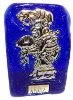 Blenko Art Ixchel Glass Sterling Silver Paperweight, Bayer Pharmacy Mayan God