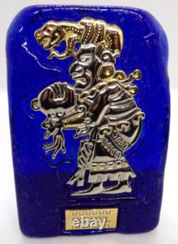 Blenko Art Ixchel Glass Sterling Silver Paperweight, Bayer Pharmacy Mayan God