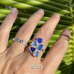 Blue Genuine Caribbean Sea Glass Sterling Silver Ring Size 8
