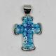 Blue Murano Glass Millefiori Cross Pendant 925 Sterling Silver Signed Alan K