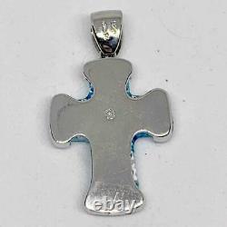 Blue Murano Glass Millefiori Cross Pendant 925 Sterling Silver Signed Alan K