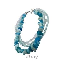 Blue Pearl Glass Gemstone Sterling Silver Bohemian Necklace 16.5 Nautical