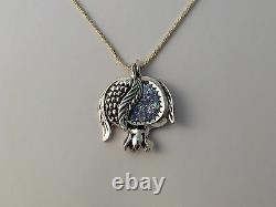 Brand New Sterling Silver Roman Glass Judaica Handmade Large Pomegranate Pendant