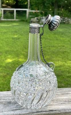 Brilliant Period Cut Glass 10 Decanter with Whiting Sterling Silver Top