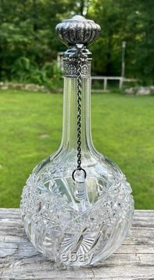 Brilliant Period Cut Glass 10 Decanter with Whiting Sterling Silver Top