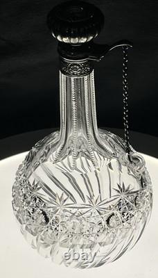 Brilliant Period Cut Glass 10 Decanter with Whiting Sterling Silver Top