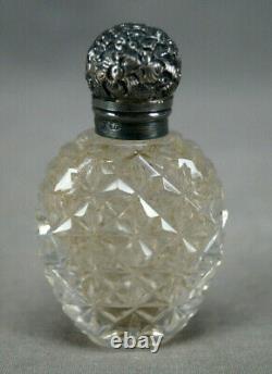British Brilliant Cut Glass & Repousse Floral Birmingham Sterling Silver Perfume