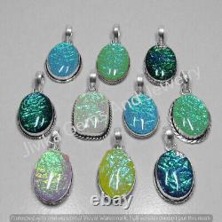 Bulk Sale! Dichroic Glass Gemstone Bezel Pendant Lot 925 Sterling Silver Plated