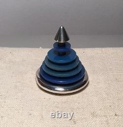 Bvlgari Vintage Italian Sterling Silver & Blue Glass Modernist Paperweight