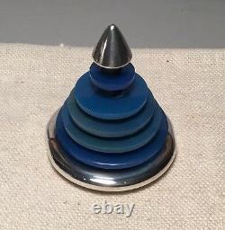 Bvlgari Vintage Italian Sterling Silver & Blue Glass Modernist Paperweight