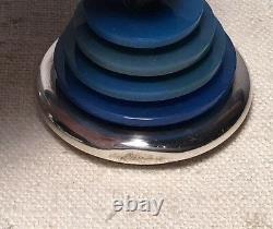 Bvlgari Vintage Italian Sterling Silver & Blue Glass Modernist Paperweight