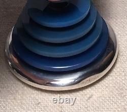 Bvlgari Vintage Italian Sterling Silver & Blue Glass Modernist Paperweight