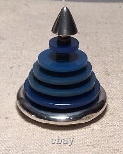 Bvlgari Vintage Italian Sterling Silver & Blue Glass Modernist Paperweight