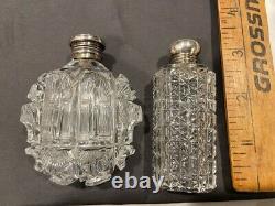 C1880 Sterling Silver cut glass perfume bottles Victorian flask gothic