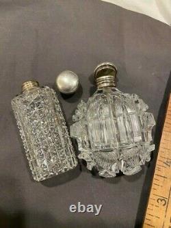 C1880 Sterling Silver cut glass perfume bottles Victorian flask gothic
