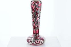 C1900 Cranberry Sterling Silver Overlay Art glass Vase