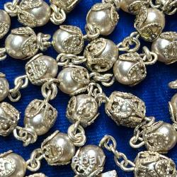 CREED Sterling Silver Filigree Glass Pearl Catholic Rosary USA