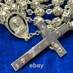 CREED Sterling Silver Filigree Glass Pearl Catholic Rosary USA