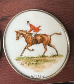 CYRIL GORAINOFF Signed Sterling Silver rim Horse Milk Glass Coaster vintage