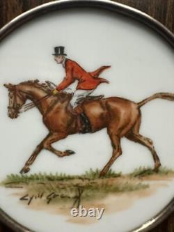 CYRIL GORAINOFF Signed Sterling Silver rim Horse Milk Glass Coaster vintage