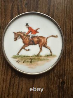 CYRIL GORAINOFF Signed Sterling Silver rim Horse Milk Glass Coaster vintage