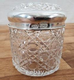 Ca. 1906 English Sterling Silver & Cut Glass Covered Dresser Box / Dish