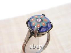 Caithness Glass Sterling Silver Millefiori Glass Flower Ring Size 7.75 VTG